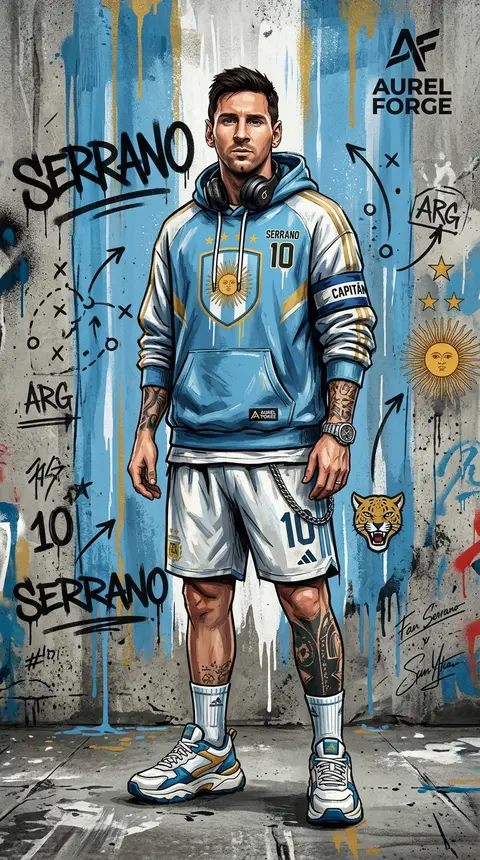 Tadeo “Lío” Serrano, ídolo ficticio de la selección celeste y blanca, póster de - AI生成图片 2