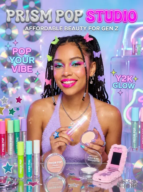 Cute Y2K-inspired beauty campaign for an affordable cosmetics label called Prism - AI生成图片 1