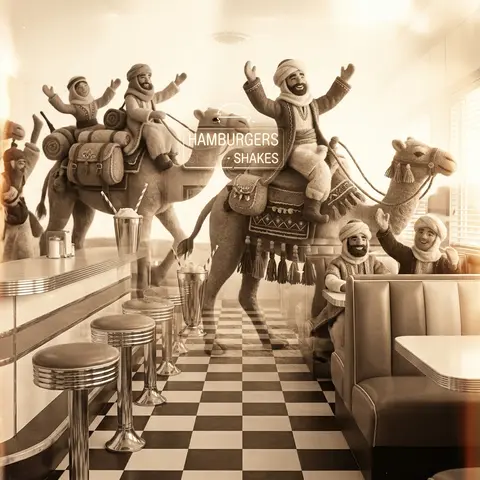 Double-exposure photography of a jubilant desert nomad caravan transformed into - AI生成图片 3