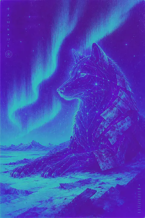 A dreamlike, serene composition of a celestial wolf formed from precise star-map - AI生成图片 2