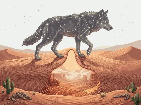 9:16 vertical poster, 16-bit pixel art, intimate and quiet mood. A colossal wolf - AI生成图片 3