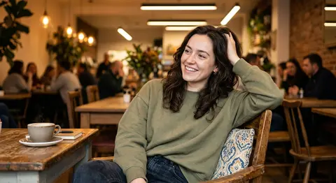 Cinematic photorealistic portrait of a young woman in a contemporary café, captu - AI生成图片 1