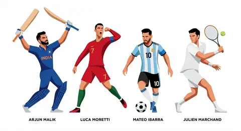 Create a stylized geometric cubist sports illustration poster featuring four ico - AI生成图片 3