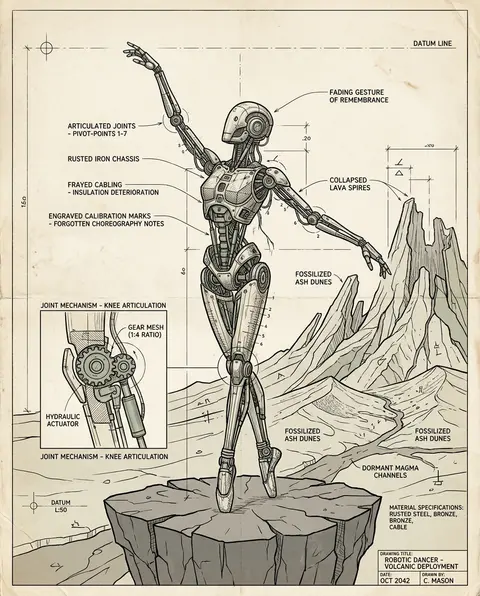 An emotionally charged blueprint schematic of a robotic ballet dancer standing a - AI生成图片 1