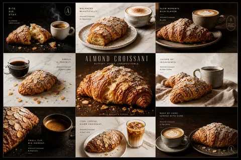 Ultra-premium vertical 3x3 editorial campaign board for **ALMOND CROISSANT**, ce - AI生成图片 1