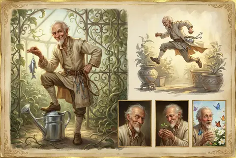 Character concept sheet for an animated feature in lush baroque oil painting sty - AI生成图片 3