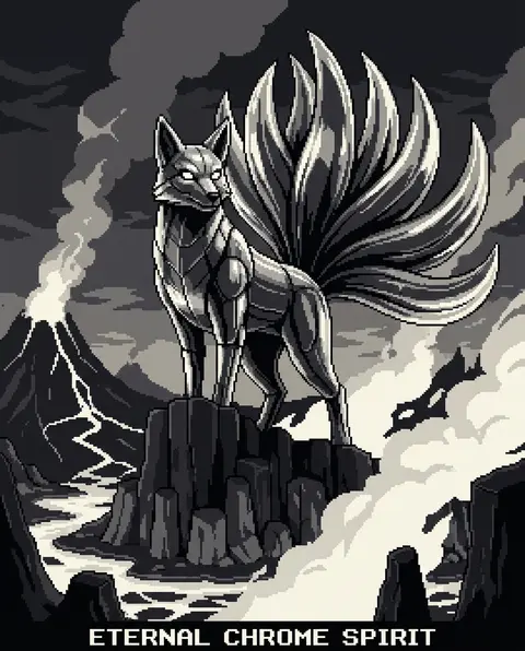 Epic 16-bit pixel art of a mythical nine-tailed fox spirit forged from polished - AI生成图片 3