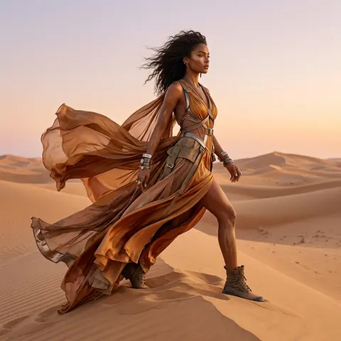 A high-fashion cinematic desert editorial shoot in the spirit of a luxury fashio - AI生成图片 3