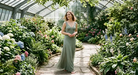 Natural cinematic garden portrait of Elara Voss standing with relaxed grace alon - AI生成图片 1
