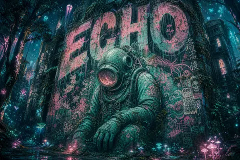 A melancholic, nostalgic graffiti street mural titled "ECHO" painted across a to - AI生成图片 1