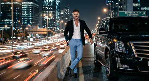 A cinematic night-time urban portrait of Dorian Vale, a confident and strikingly - AI生成图片 4