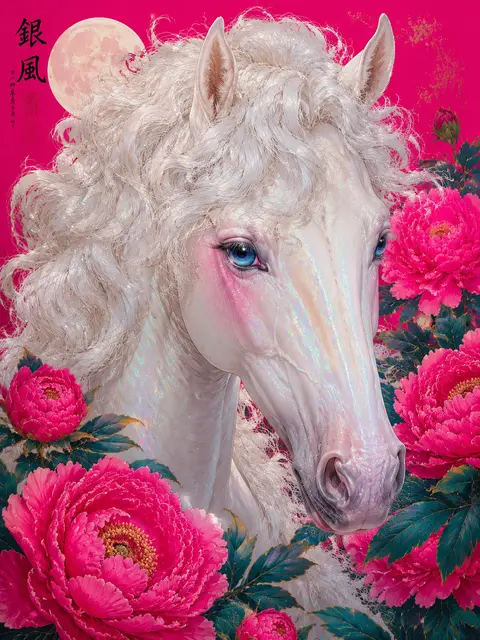Vertical close-up portrait of a moonlit ivory mare named Silverwind, her curly c - AI生成图片 1