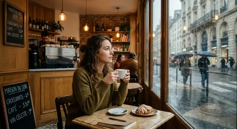 Cinematic lifestyle photograph of Elodie Marceau, a thoughtful young woman seate - AI生成图片 3