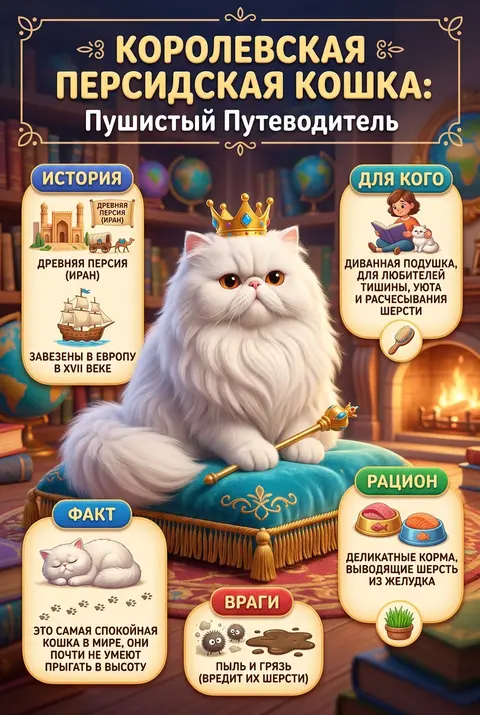 Детский познавательный постер, Pixar 3D. В центре — роскошная белая персидская к - AI生成图片 2