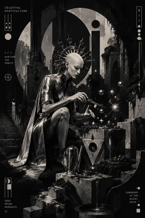 9:16 vertical composition, a hauntingly elegant bauhaus geometric poster of a ce - AI生成图片 1
