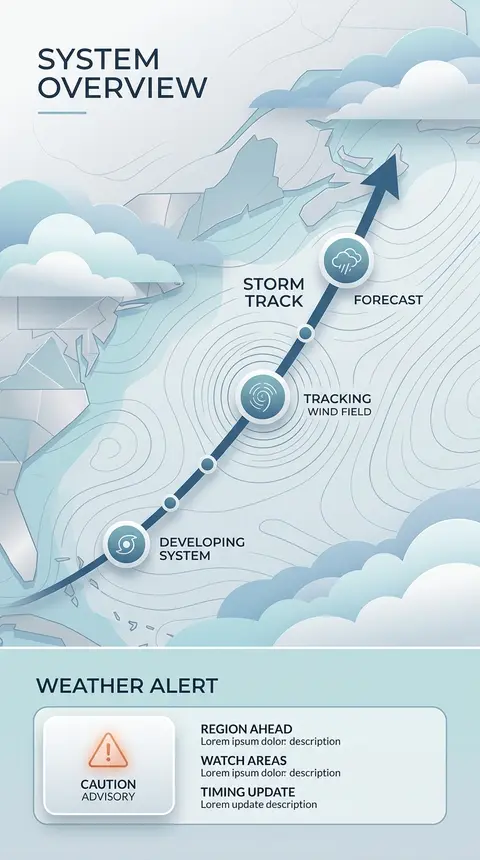 Clean weather poster with a stylized storm track curving across a map-like abstr - AI生成图片 2