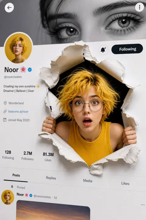 A creative 3D photo manipulation of a social media profile interface, featuring - AI生成图片 2