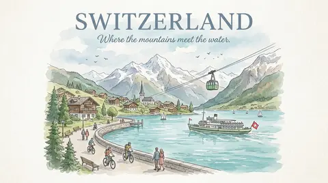 A delicate watercolor illustration on textured white paper featuring Switzerland - AI生成图片 2