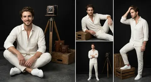 A professional studio portrait collection featuring Adrian Vale, a striking youn - AI生成图片 3