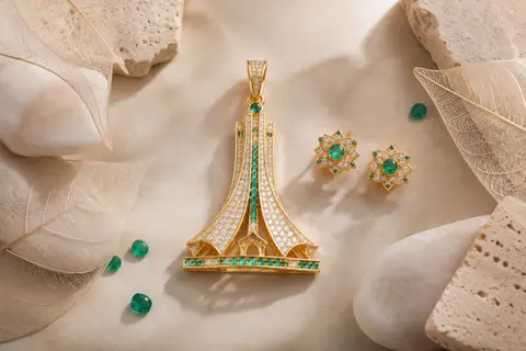 A luxurious 18K yellow gold pendant meticulously crafted in the architectural sh - AI生成图片 2