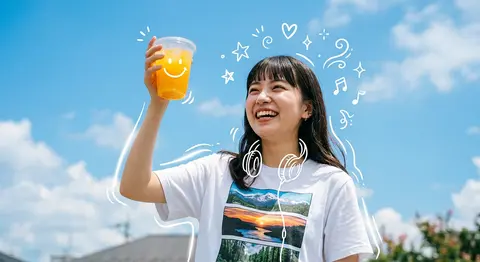 A medium low-angle shot of a joyful young woman with dark hair and straight bang - AI生成图片 2
