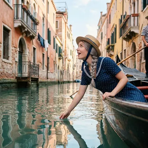 A super cute image based on the attached photo in Venice, Italy.Location: On a g - AI生成图片 1