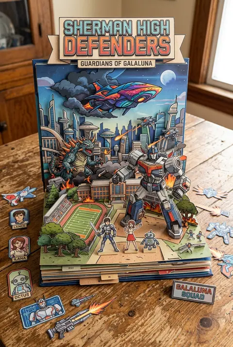 Create a Sym-Bionic Titan-themed 3D pop-up papercraft storybook diorama on rusti - AI生成图片 1
