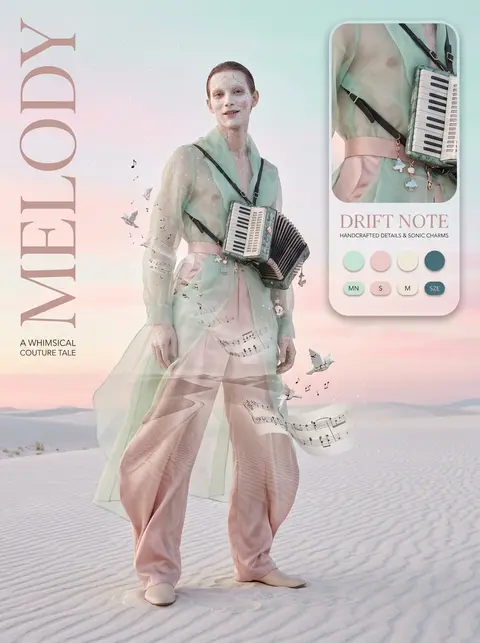 Whimsical couture campaign poster, double-exposure photography, pastel candy pin - AI生成图片 4