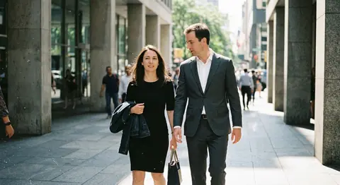 A cinematic candid medium shot portrait of a man and a woman walking side by sid - AI生成图片 1