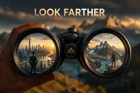 A premium 9:16 outdoor advertising poster.Main Subject: Luxury binoculars occupy - AI生成图片 1
