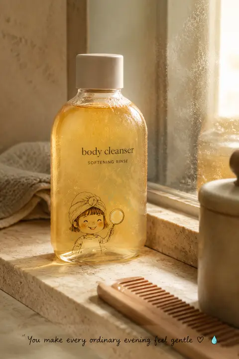 Hyper-detailed editorial product still life of a translucent amber body wash fla - AI生成图片 3