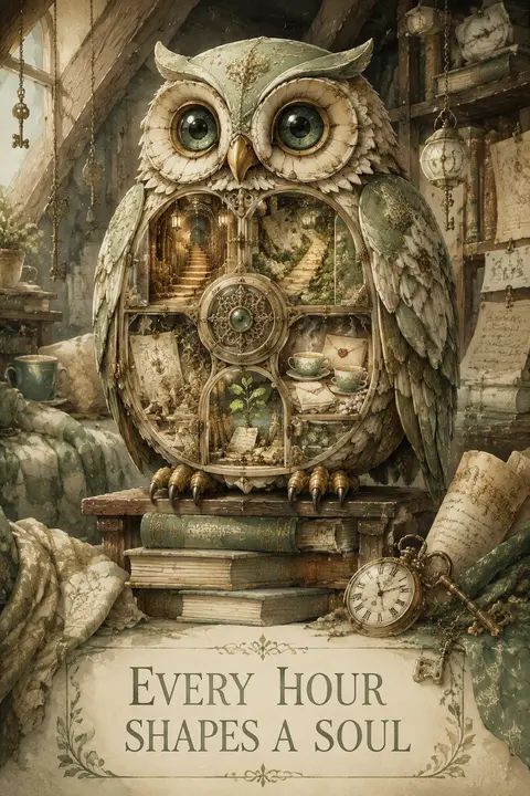 A vertical 9:16 watercolor storybook illustration of a finely crafted clockwork - AI生成图片 1