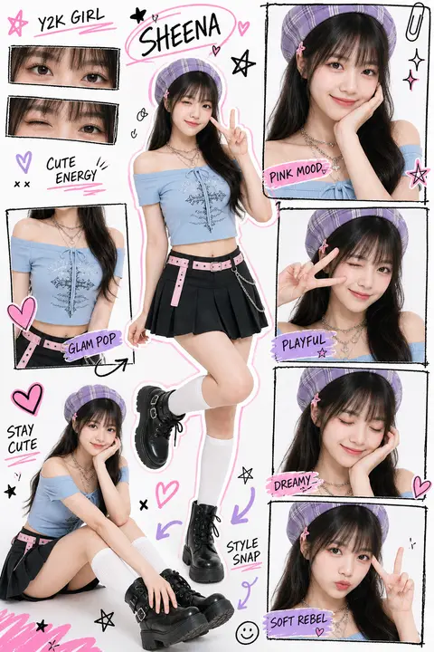 Create a premium vertical 4:5 Y2K kawaii street-style collage poster using the u - AI生成图片 2
