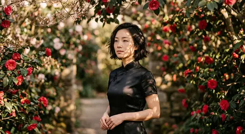 Artistic portrait of Linh Virelle, an elegant East-Asian heroine, wearing a blac - AI生成图片 2