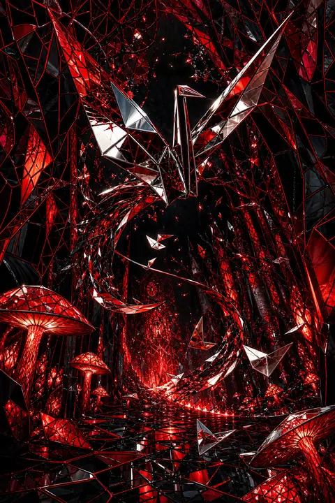 A vertical art poster depicting an origami paper crane that has awakened into a - AI生成图片 3