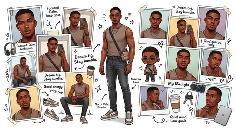 Create an ultra-detailed illustrated digital collage / character mood-board in a - AI生成图片 1
