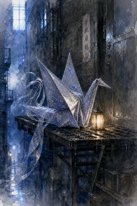 A portrait-format watercolor storybook illustration of a living origami paper cr - AI生成图片 2