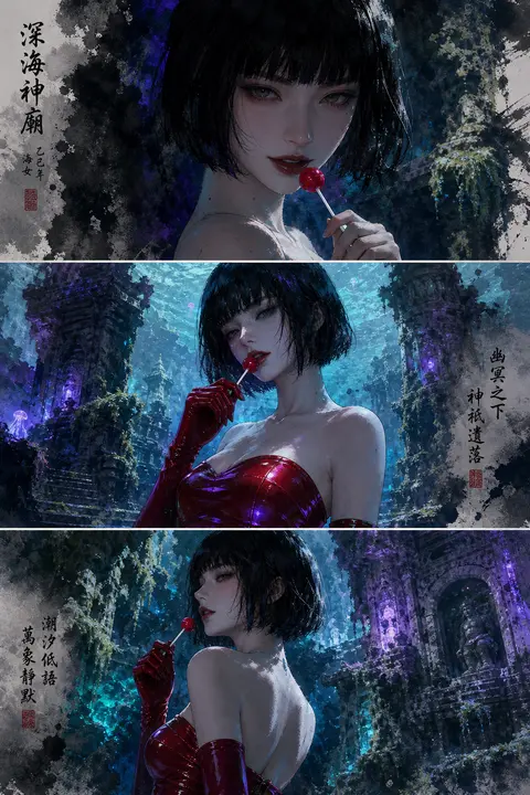 A tense cinematic ink-wash triptych in a 9:16 vertical collage, separated by cri - AI生成图片 2