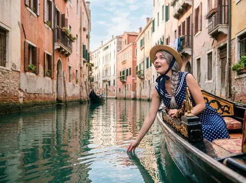 A super cute image based on the attached photo in Venice, Italy.Location: On a g - AI生成图片 1