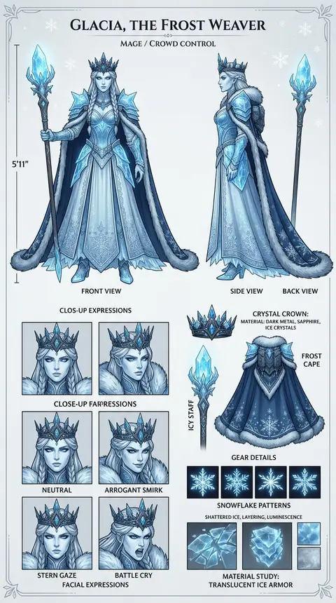 Ice QueenCreate a detailed character sheet of an Ice Queen for a fantasy MOBA. F - AI生成图片 3