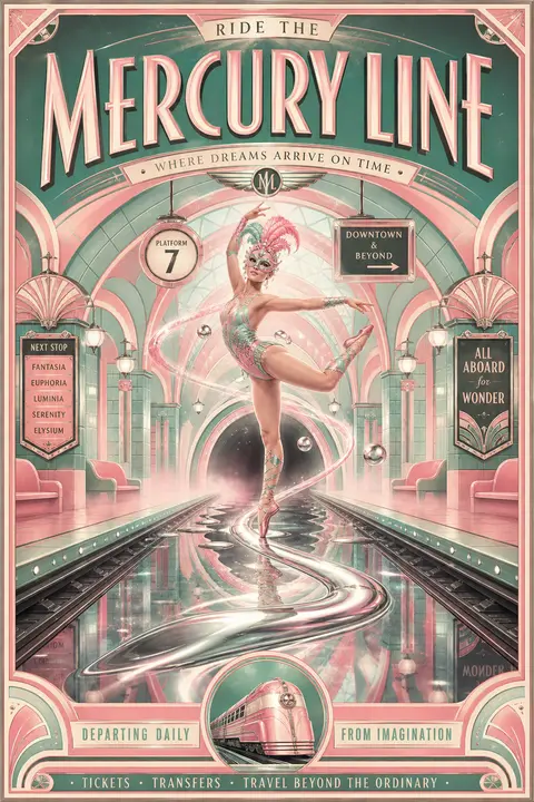 An abandoned subway platform reimagined as a pastel candy-pink and mint art deco - AI生成图片 2