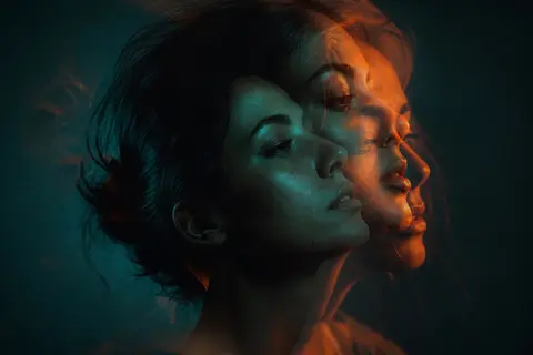 Cinematic double exposure portrait of a woman in side profile, two overlapping f - AI生成图片 3