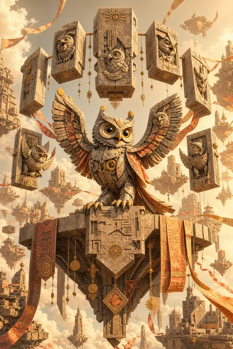 A jubilant surreal composition centered on a clockwork owl poised on the edge of - AI生成图片 3