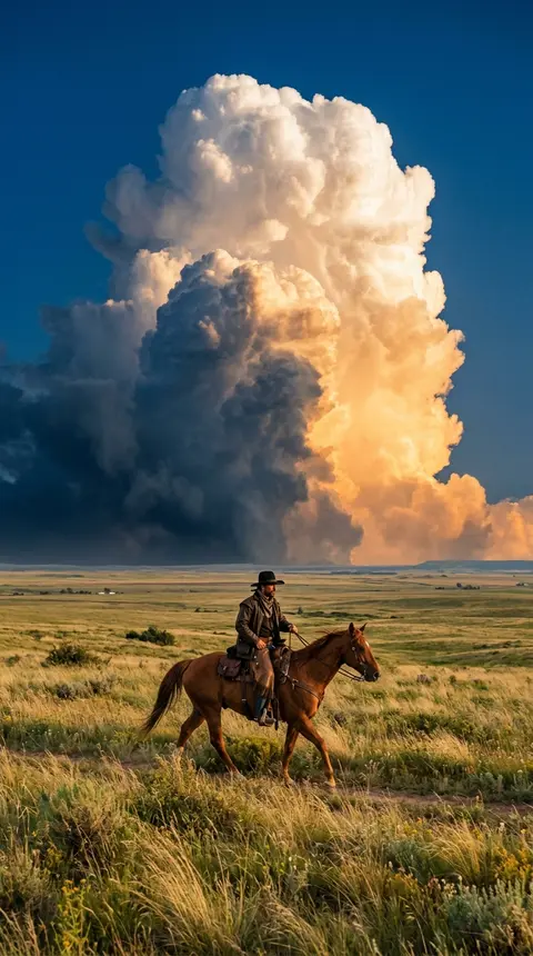 Vertical landscape photography of a sweeping grassland horizon, featuring fronti - AI生成图片 1