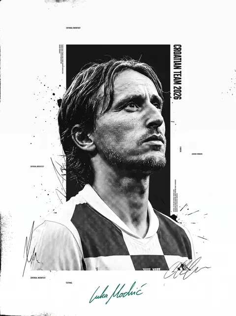 Minimalist Editorial PosterUltra-realistic black-and-white portrait of Luka Modr - AI生成图片 3