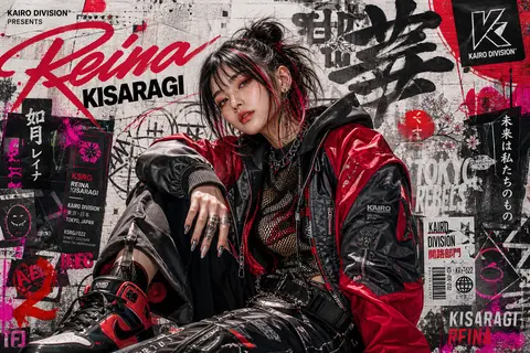 Create a high-detail portrait poster in a bold Japanese graffiti-inspired art st - AI生成图片 3