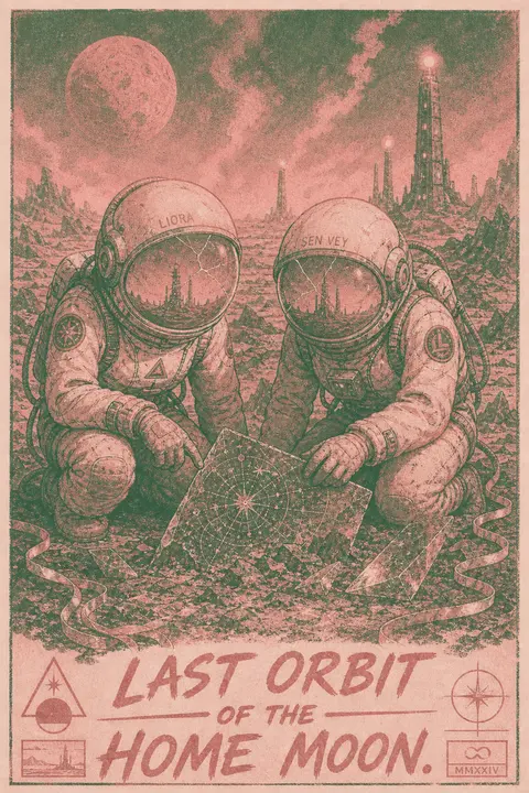 Twin astronaut explorers, Liora and Sen Vey, kneel beside a half-buried transluc - AI生成图片 2