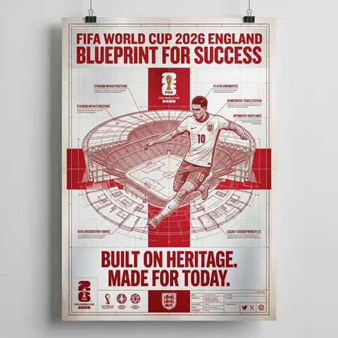 FIFA World Cup 2026 England blueprint poster, white-red palette, technical schem - AI生成图片 3