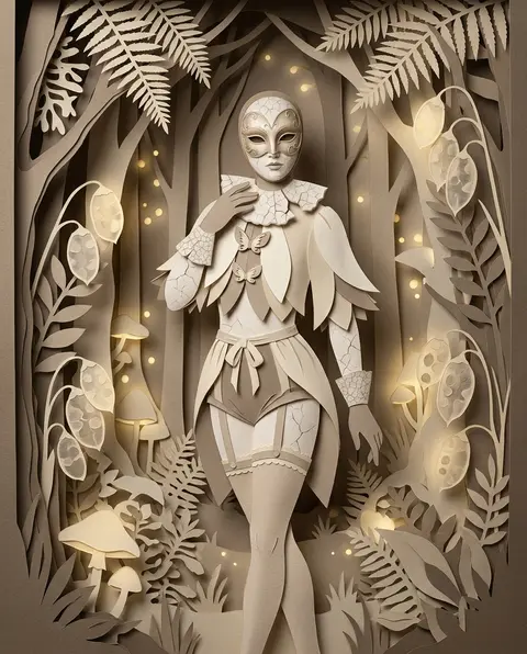 masked carnival acrobat poised in a bioluminescent night forest, intimate and qu - AI生成图片 2