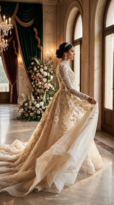 Luxury haute couture bridal fashion campaign inspired by elite Vogue, Dior, Saby - AI生成图片 1